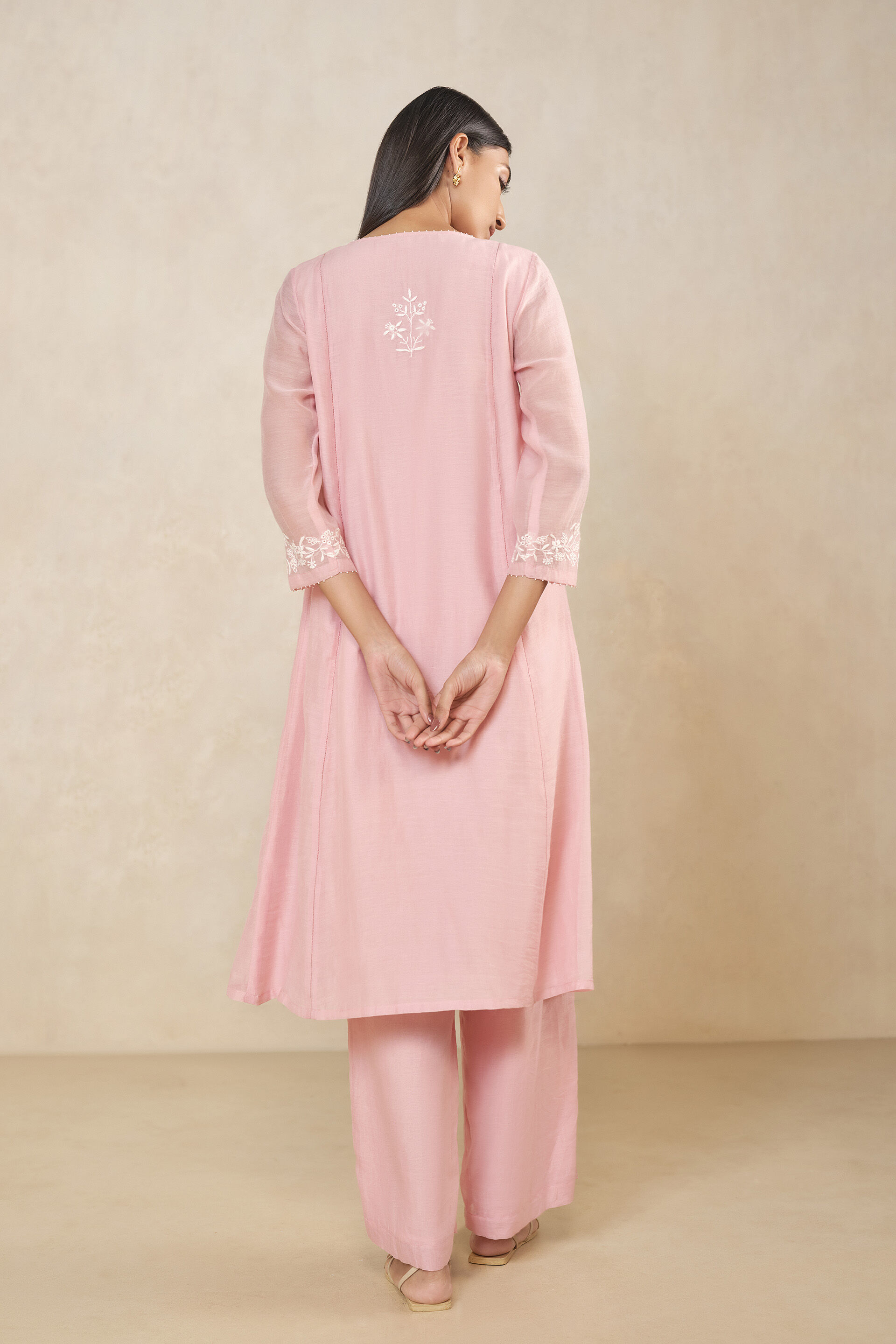 Haiku Chikankari Hand-embroidered Mul Kurta Set - Pink